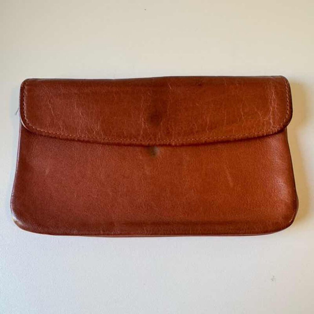 Brown Leather Envelope Clutch Wallet Snap Closure Long Organizer